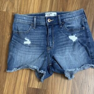 Abercrombie Girls Sz 13/14 Denim Jeans High Rise Shortie Shorts Cutoff EUC